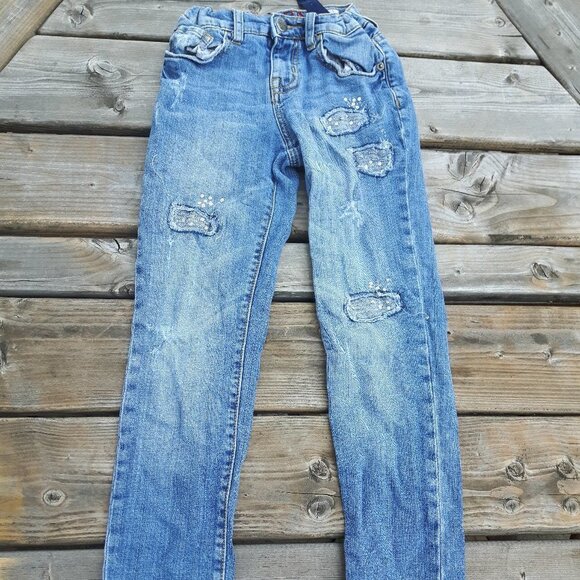Girls Children's Place Jeans Silver Sequin Sparkle - Picture 4 of 9